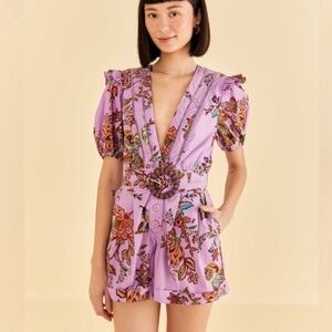 FARM Rio Purple Floral Belted Romper